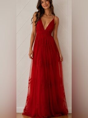 luxxel red dress Long Floral Dress LUXXEL S (4-6) Like new